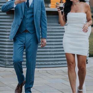 Strapless Taffeta Bow Back With Detachable Train Mini Dress